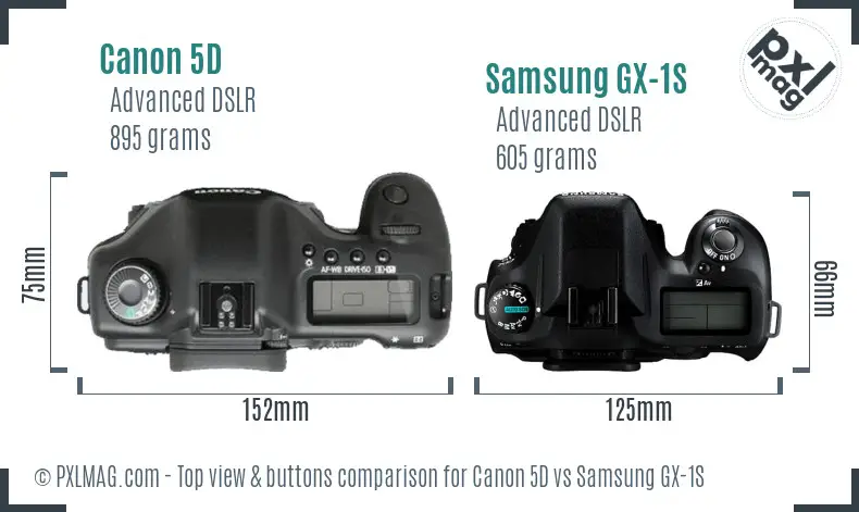 Canon 5D vs Samsung GX-1S top view buttons comparison