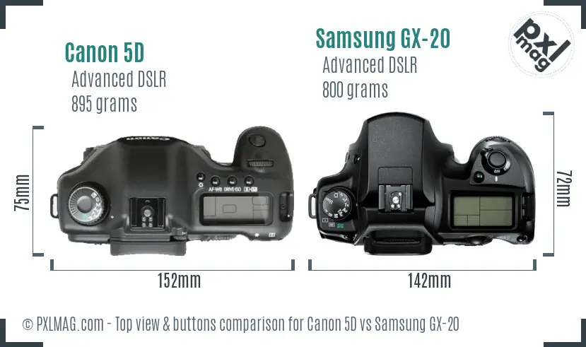 Canon 5D vs Samsung GX-20 top view buttons comparison