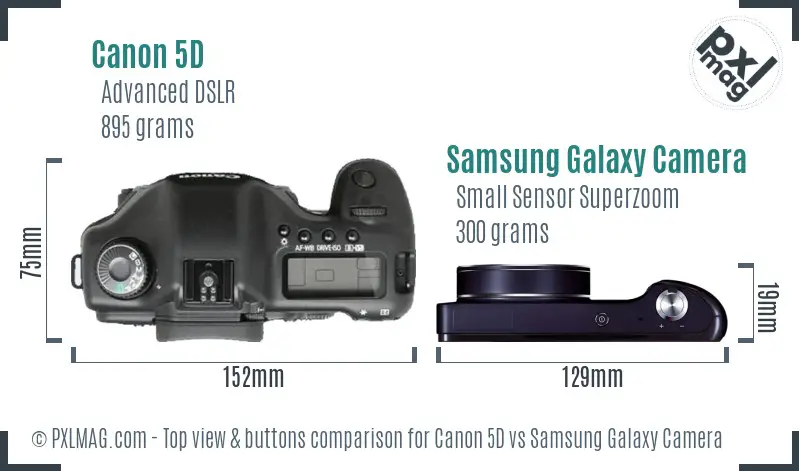 Canon 5D vs Samsung Galaxy Camera top view buttons comparison