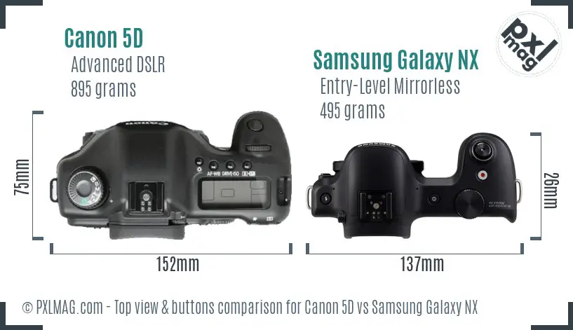 Canon 5D vs Samsung Galaxy NX top view buttons comparison