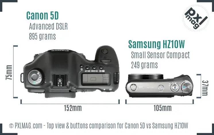 Canon 5D vs Samsung HZ10W top view buttons comparison