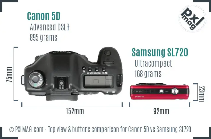 Canon 5D vs Samsung SL720 top view buttons comparison