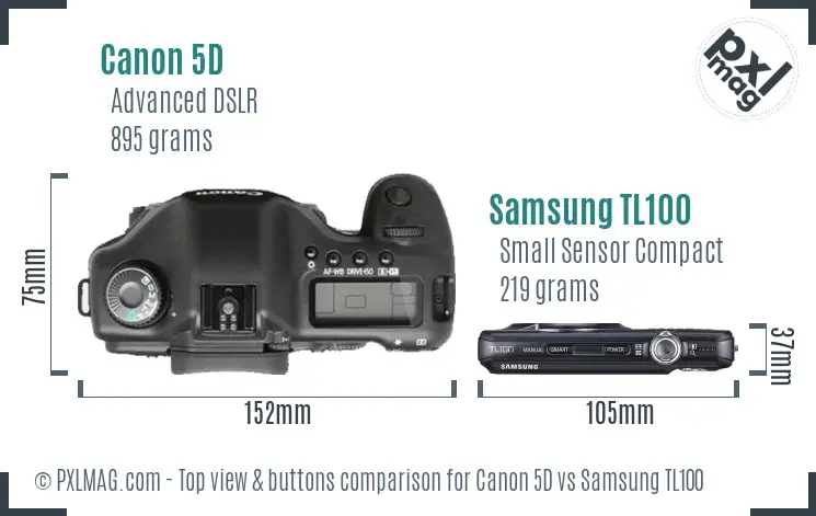 Canon 5D vs Samsung TL100 top view buttons comparison