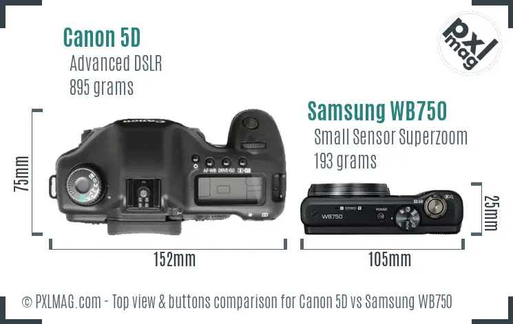 Canon 5D vs Samsung WB750 top view buttons comparison