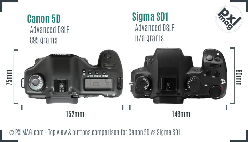 Canon 5D vs Sigma SD1 top view buttons comparison
