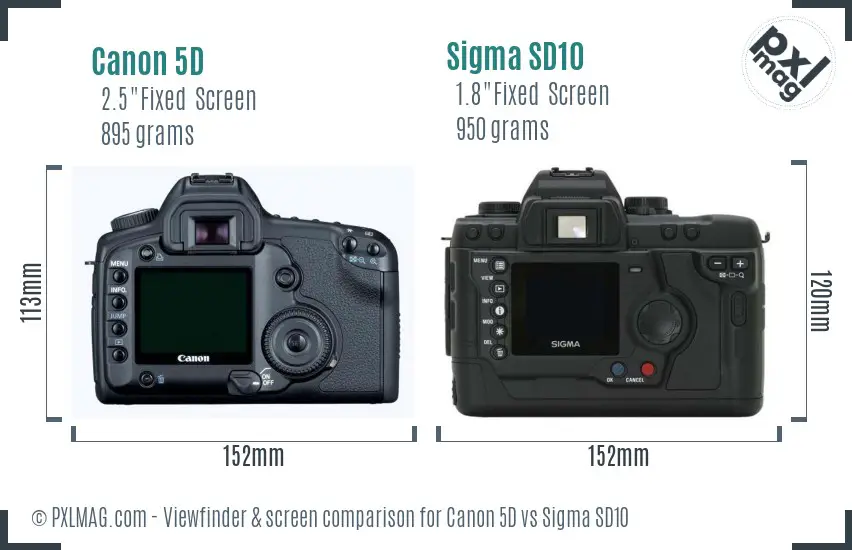 Canon 5D vs Sigma SD10 Screen and Viewfinder comparison