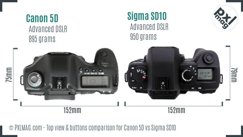 Canon 5D vs Sigma SD10 top view buttons comparison