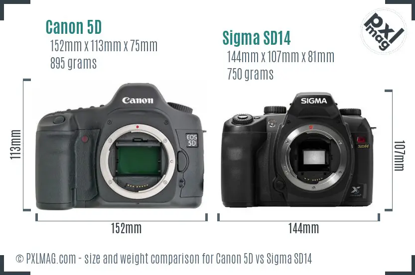 Canon 5D vs Sigma SD14 size comparison