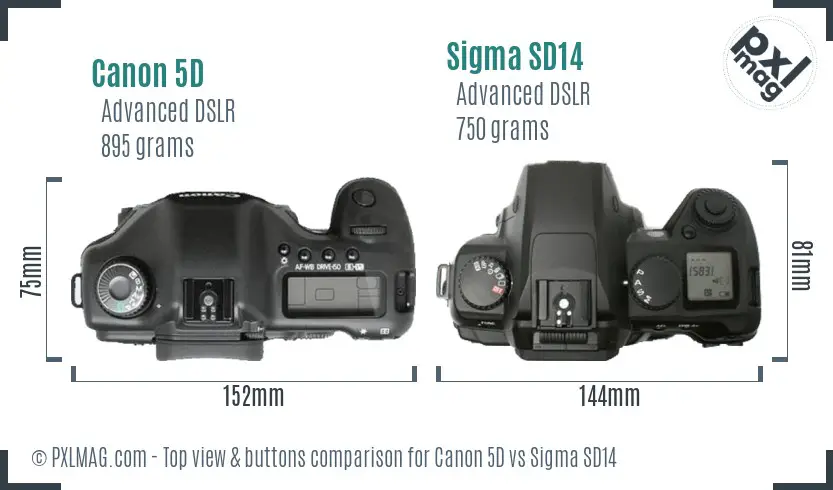 Canon 5D vs Sigma SD14 top view buttons comparison
