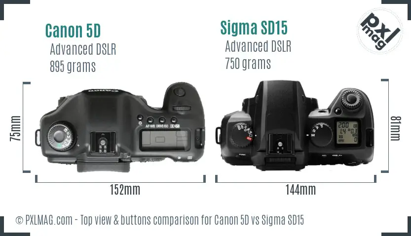 Canon 5D vs Sigma SD15 top view buttons comparison