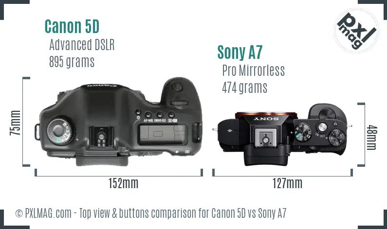 Canon 5D vs Sony A7 top view buttons comparison