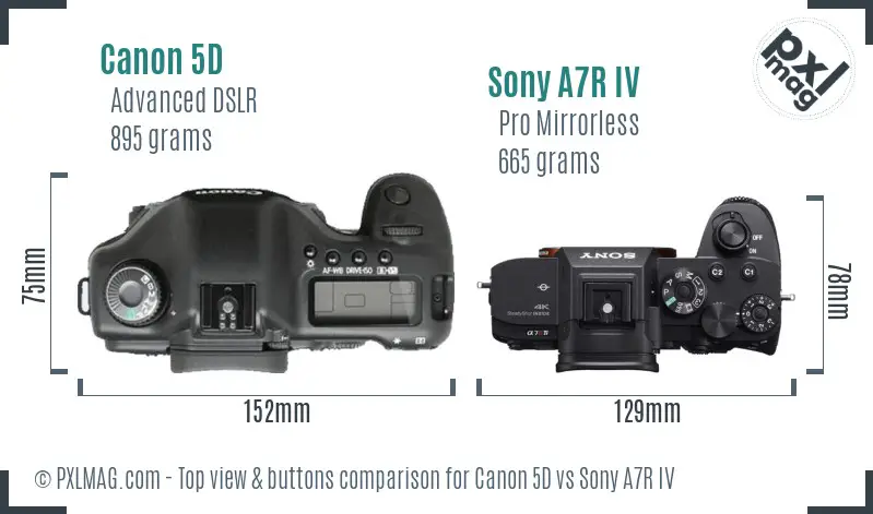 Canon 5D vs Sony A7R IV top view buttons comparison