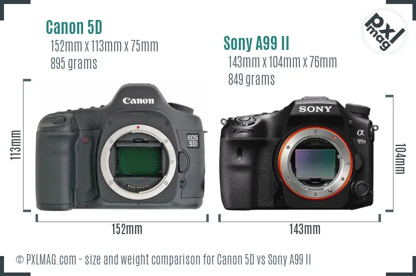 Canon 5D vs Sony A99 II size comparison