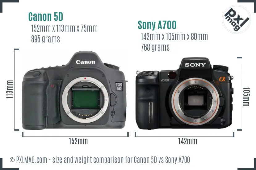 Canon 5D vs Sony A700 size comparison