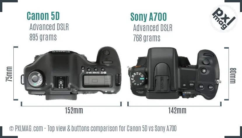 Canon 5D vs Sony A700 top view buttons comparison