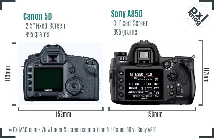 Canon 5D vs Sony A850 Screen and Viewfinder comparison