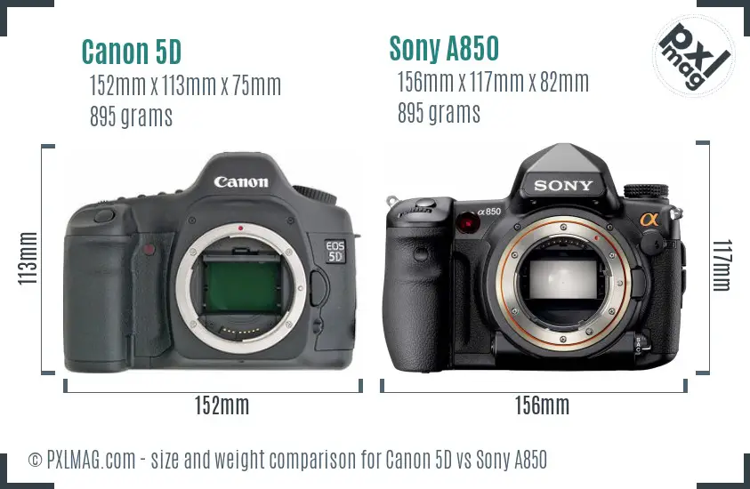 Canon 5D vs Sony A850 size comparison