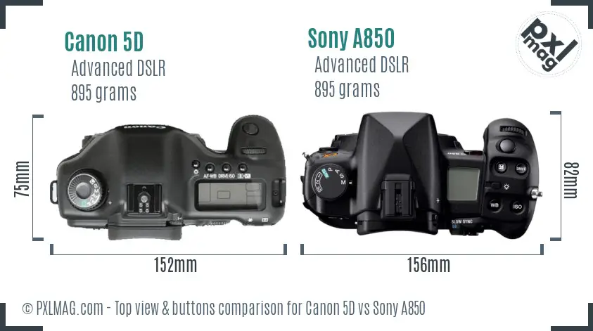 Canon 5D vs Sony A850 top view buttons comparison