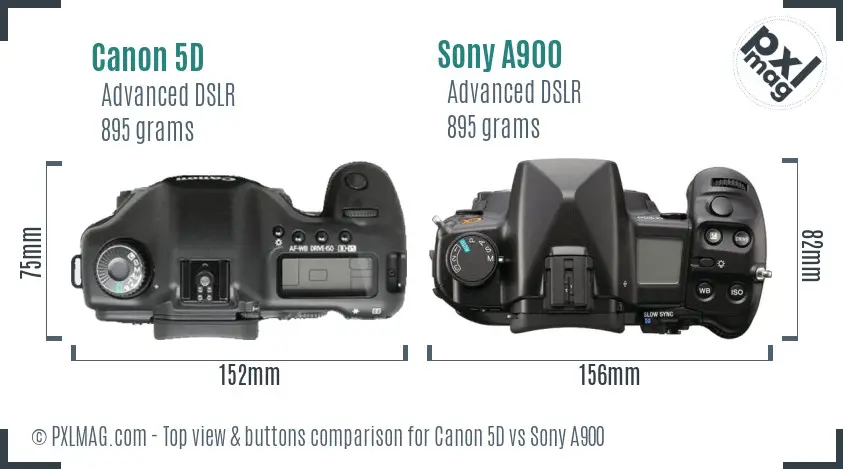 Canon 5D vs Sony A900 top view buttons comparison