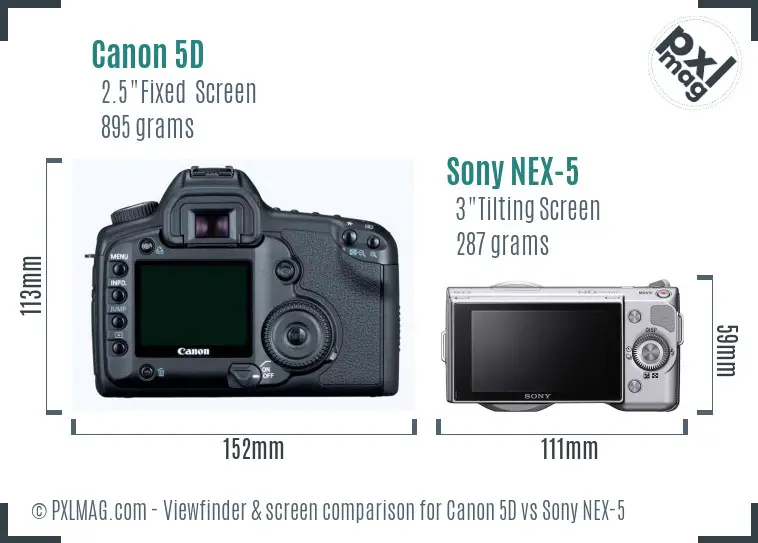 Canon 5D vs Sony NEX-5 Screen and Viewfinder comparison Canon 5D vs Sony NEX-5 Screen and Viewfinder comparison