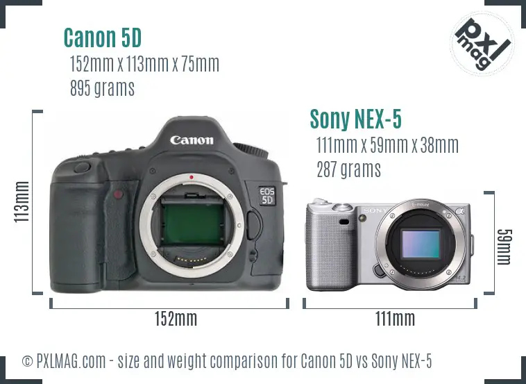 Canon 5D vs Sony NEX-5 size comparison Canon 5D vs Sony NEX-5 size comparison