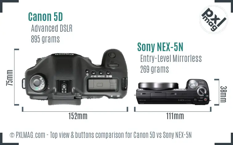 Canon 5D vs Sony NEX-5N top view buttons comparison Canon 5D vs Sony NEX-5N top view buttons comparison
