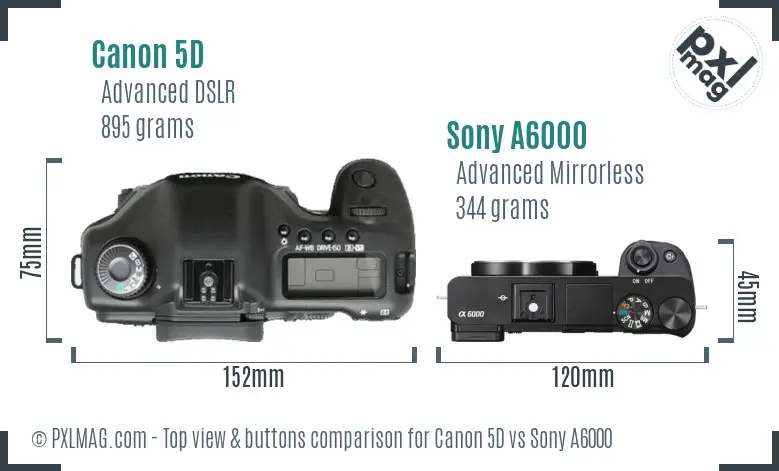 Canon 5D vs Sony A6000 top view buttons comparison Canon 5D vs Sony A6000 top view buttons comparison