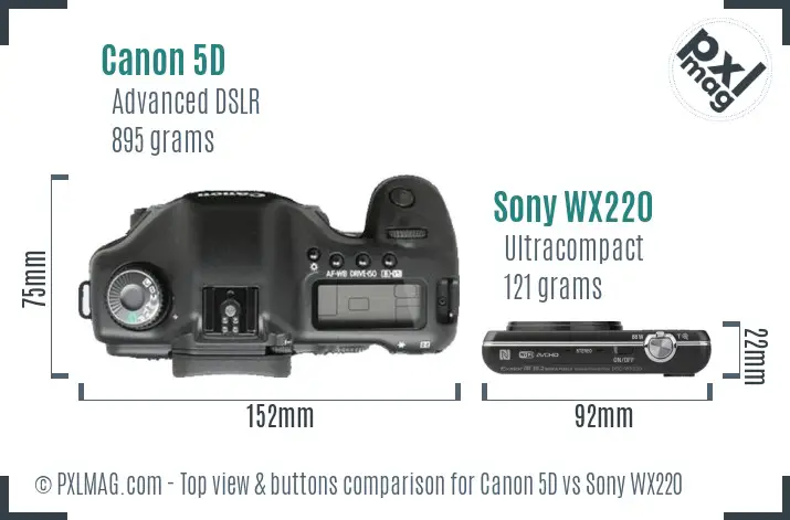 Canon 5D vs Sony WX220 top view buttons comparison