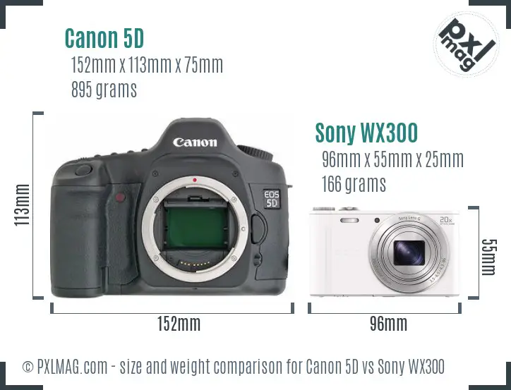 Canon 5D vs Sony WX300 size comparison