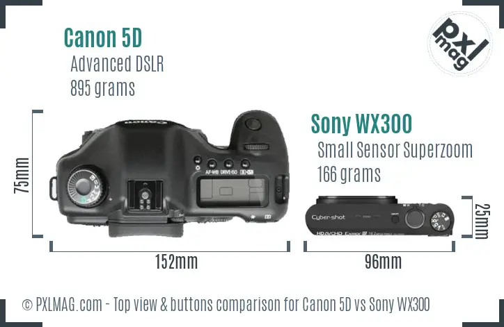 Canon 5D vs Sony WX300 top view buttons comparison