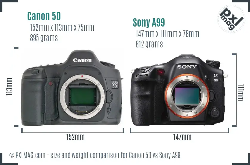 Canon 5D vs Sony A99 size comparison