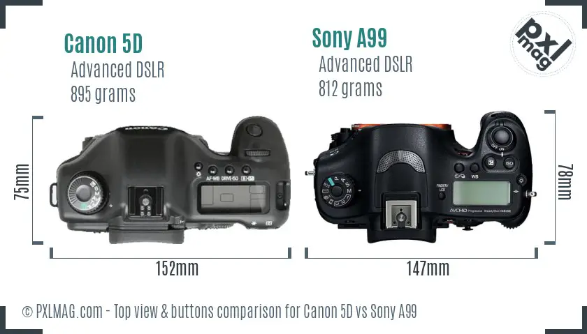Canon 5D vs Sony A99 top view buttons comparison