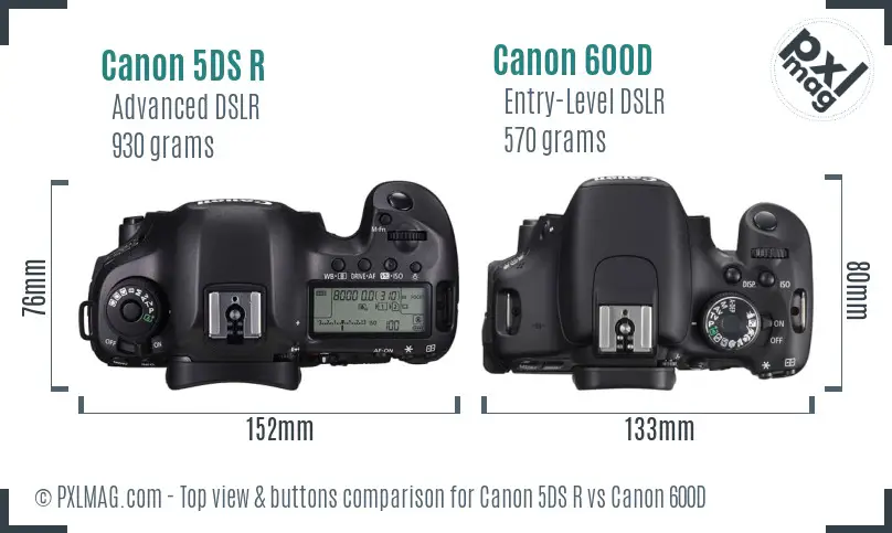 Canon 5DS R vs Canon 600D top view buttons comparison Canon 5DS R vs Canon 600D top view buttons comparison