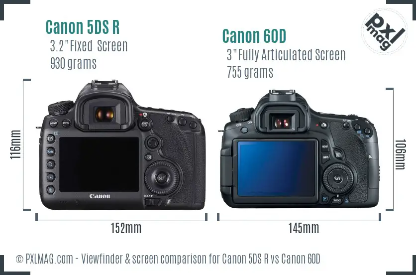 Canon 5DS R vs Canon 60D Screen and Viewfinder comparison