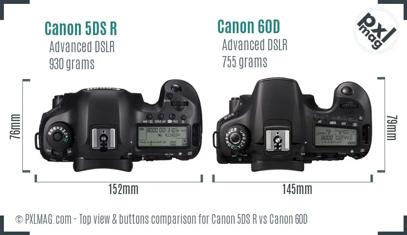 Canon 5DS R vs Canon 60D top view buttons comparison