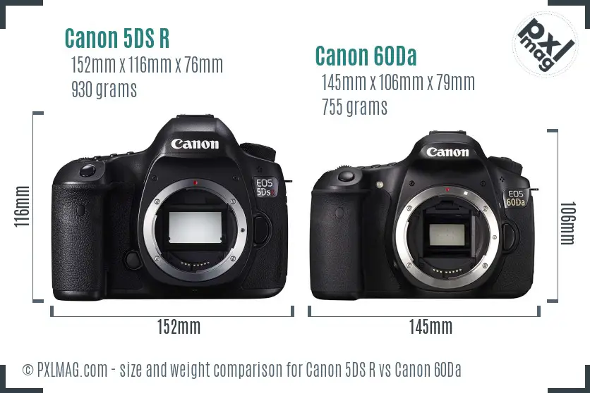 Canon 5DS R vs Canon 60Da size comparison