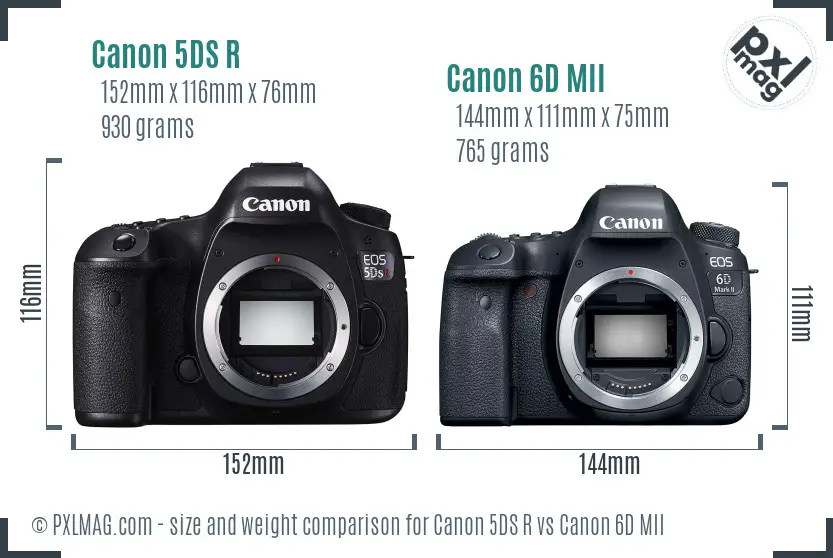 Canon 5DS R vs Canon 6D MII size comparison