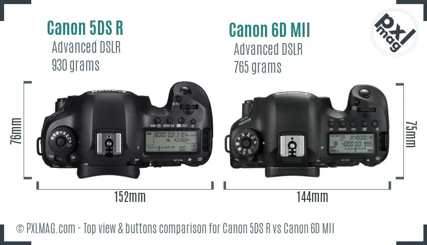 Canon 5DS R vs Canon 6D MII top view buttons comparison