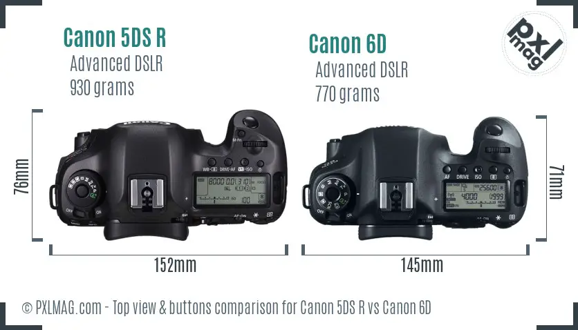 Canon 5DS R vs Canon 6D top view buttons comparison Canon 5DS R vs Canon 6D top view buttons comparison