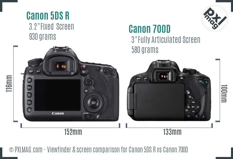 Back screen LCD comparison of Canon 5DS R and 700D