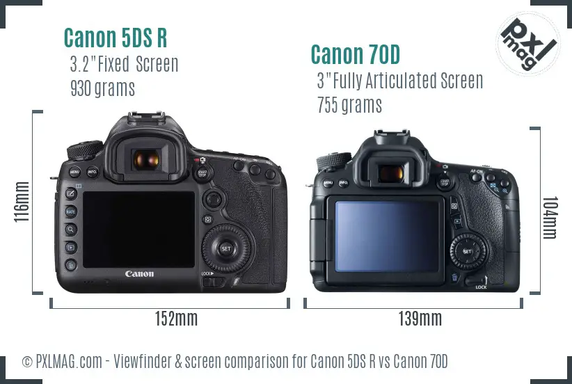 Canon 5DS R vs Canon 70D Screen and Viewfinder comparison