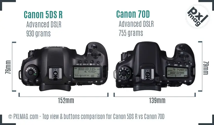 Canon 5DS R vs Canon 70D top view buttons comparison