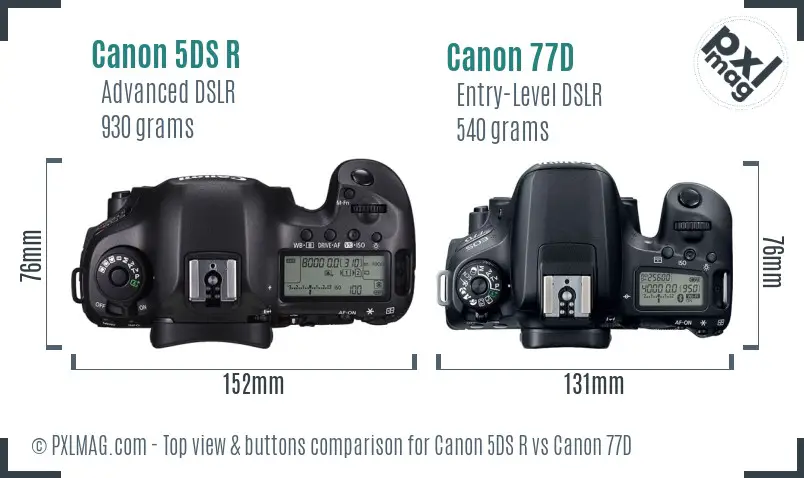 Canon 5DS R vs Canon 77D top view buttons comparison
