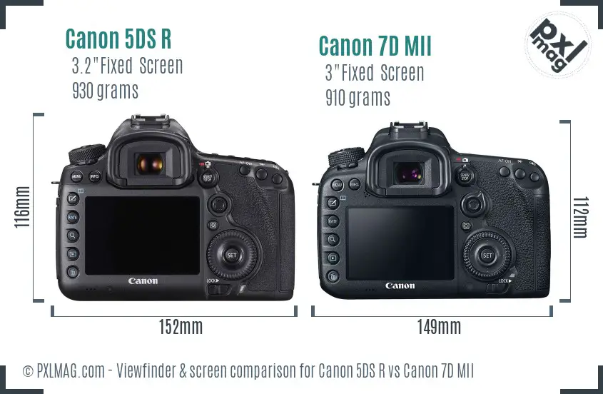 Canon 5DS R vs Canon 7D MII Screen and Viewfinder comparison