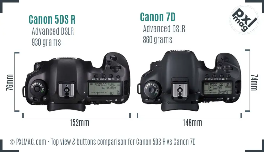 Canon 5DS R vs Canon 7D top view buttons comparison