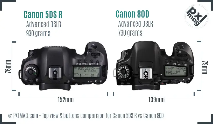 Canon 5DS R vs Canon 80D top view buttons comparison