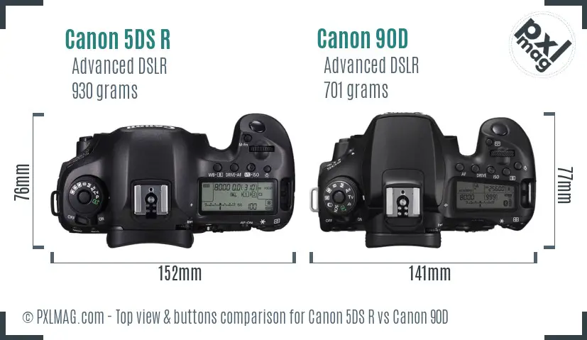 Canon 5DS R vs Canon 90D top view buttons comparison