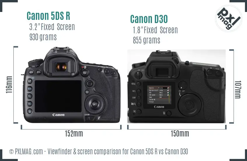 Canon 5DS R vs Canon D30 Screen and Viewfinder comparison