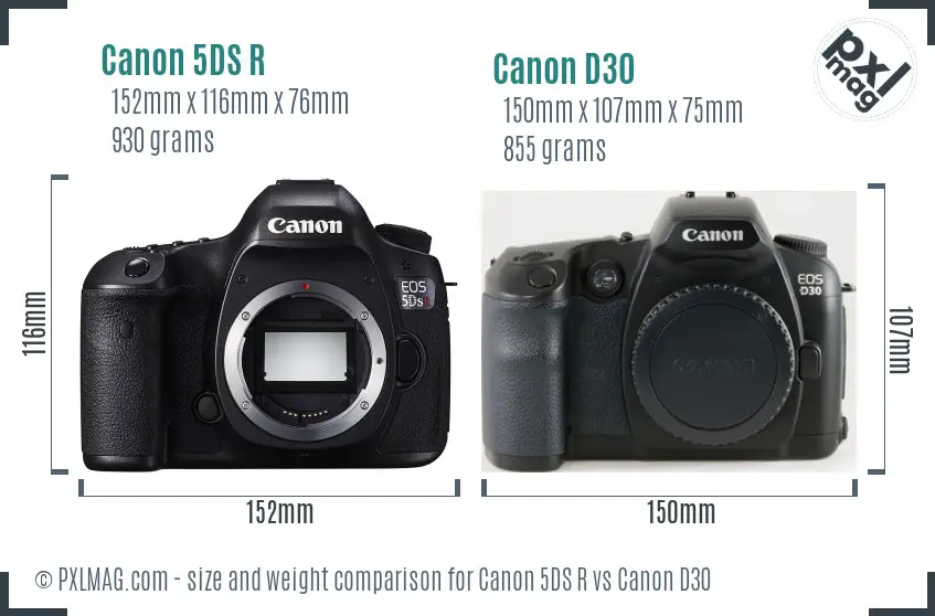 Canon 5DS R vs Canon D30 size comparison