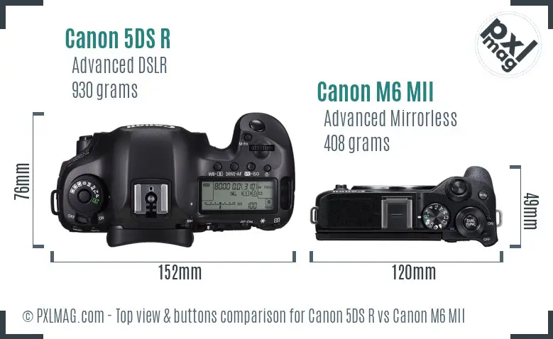 Canon 5DS R vs Canon M6 MII top view buttons comparison